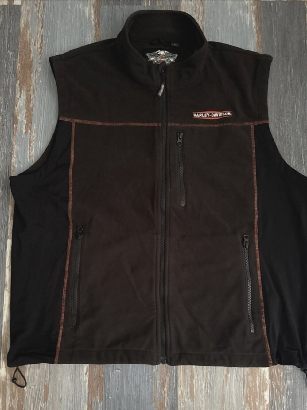 Harley Davidson Mens Windproof Fleece Motorcycle Vest XL Black Zip Pockets Biker